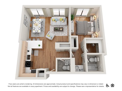 Floor plan for 1 bed, 1.5 baths, 900 sqft
